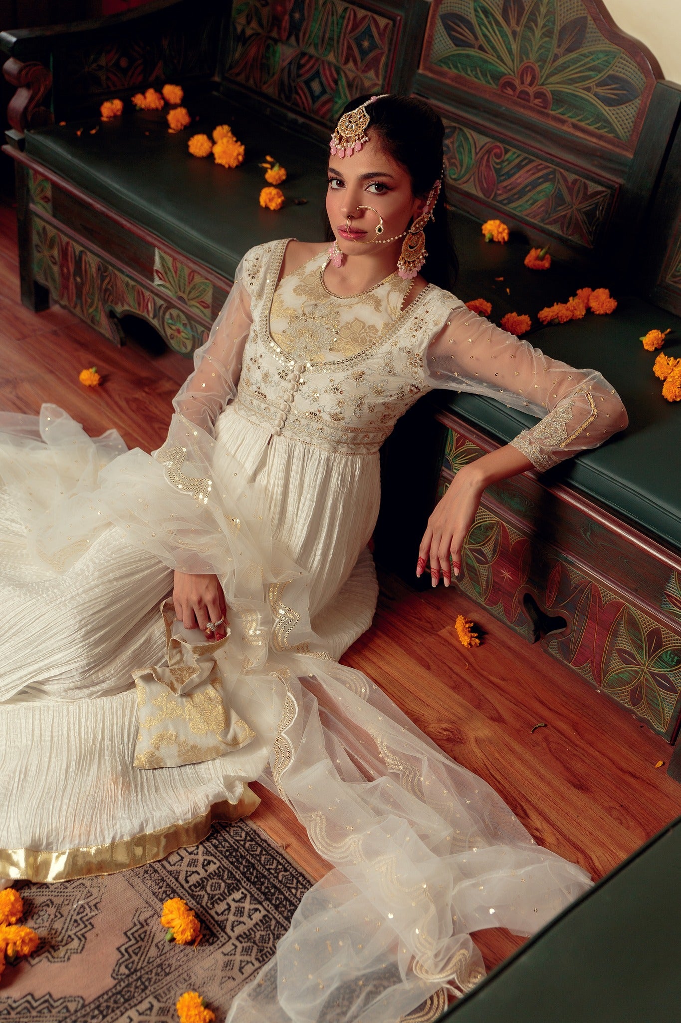 Ivory Zari Sequin Cotton Silk Pishwas (3-Piece) - Image 4