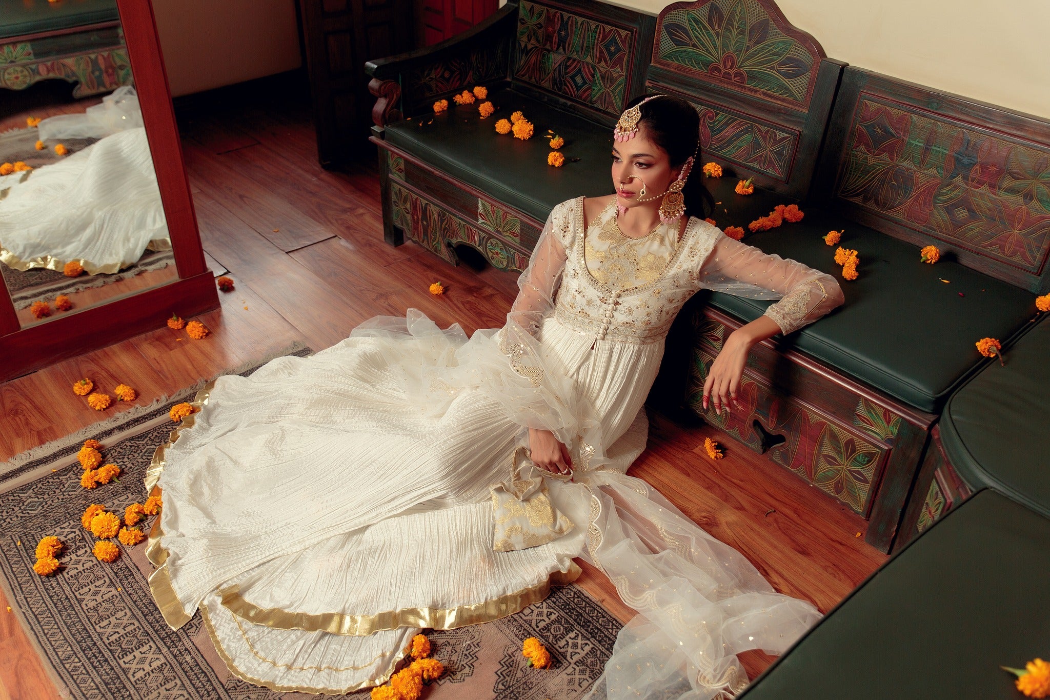 Ivory Zari Sequin Cotton Silk Pishwas (3-Piece) - Image 6