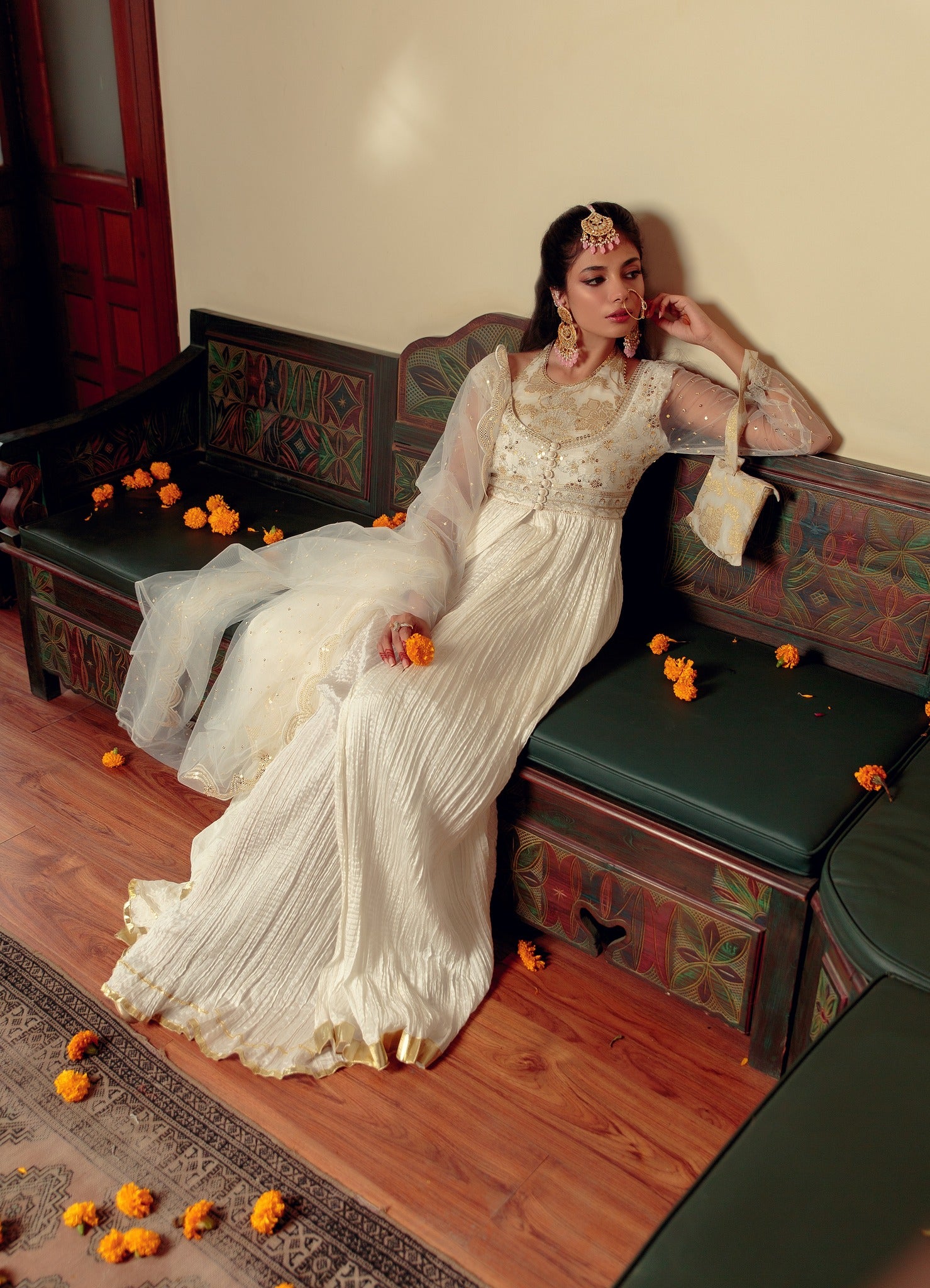 Ivory Zari Sequin Cotton Silk Pishwas (3-Piece) - Image 7