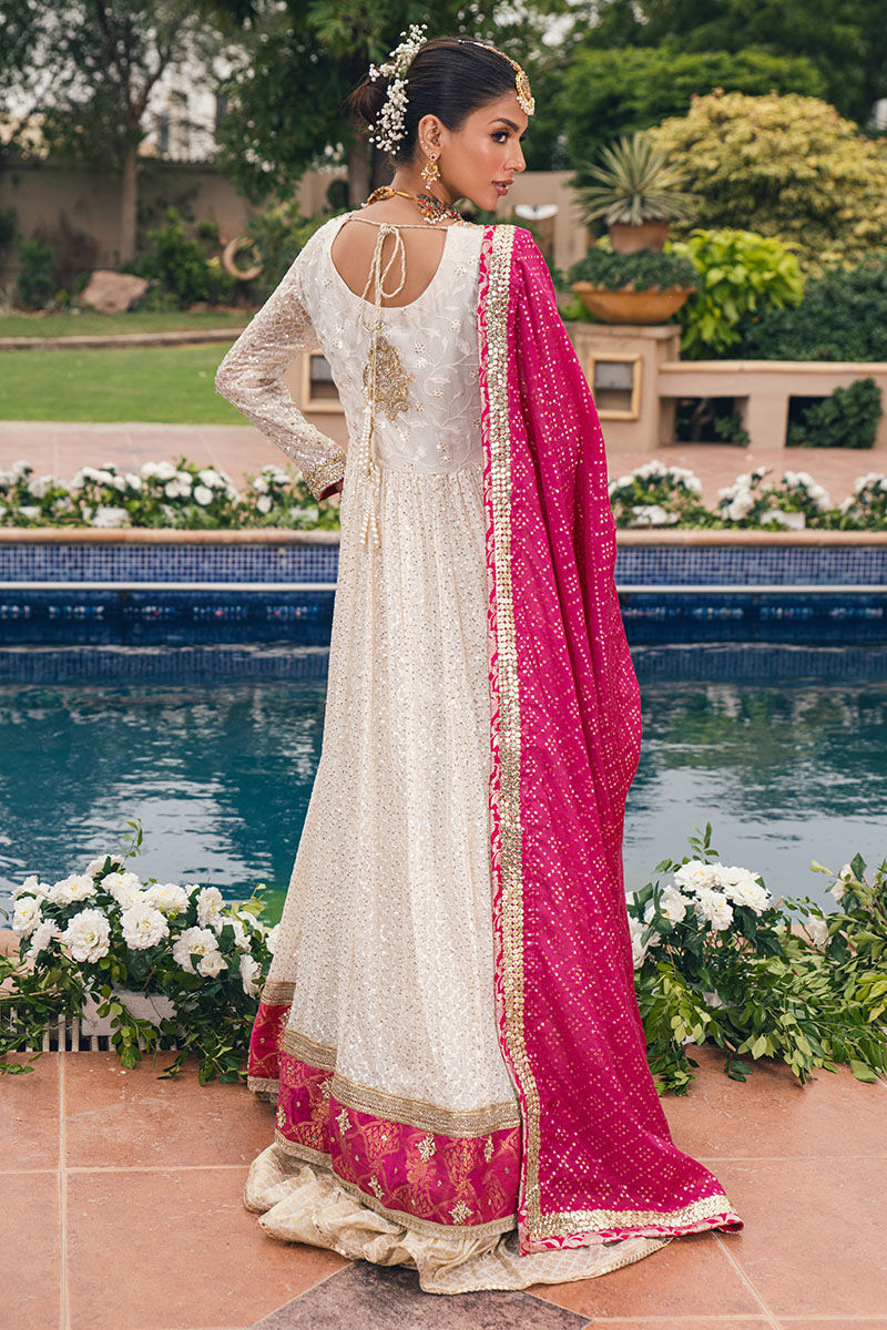 Ivory Gold Zardozi Resham Net Pishwas Dress (2-Piece) - Image 2