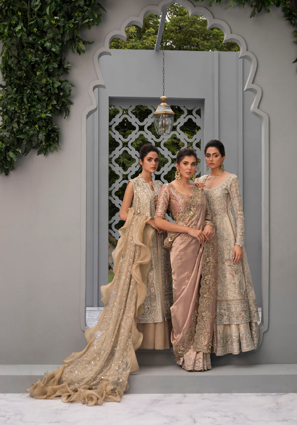 Pakistani Ivory Embroidered French Net Pishwas Dress (3-Piece) - Image 6