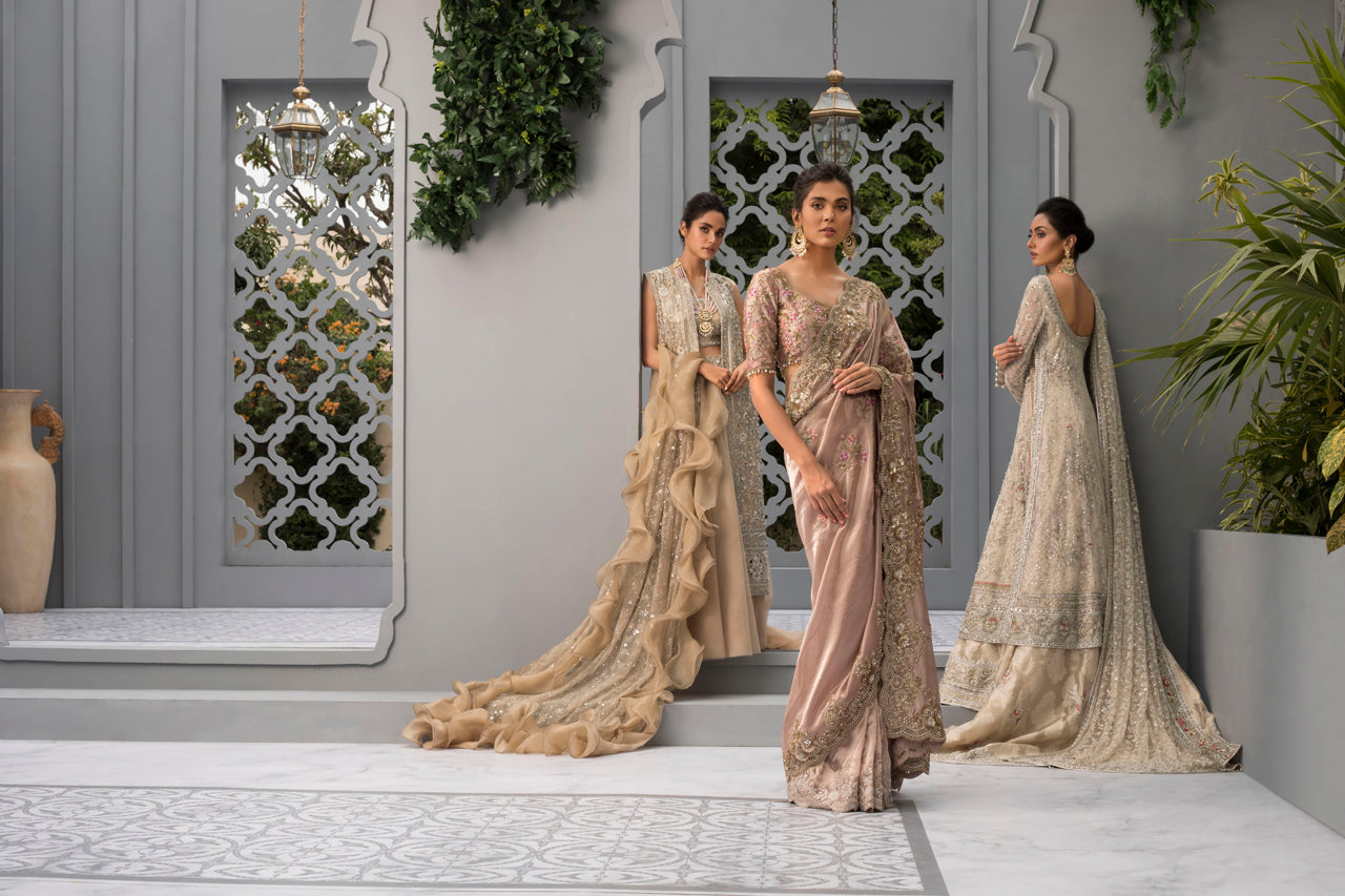 Pakistani Ivory Embroidered French Net Pishwas Dress (3-Piece) - Image 7