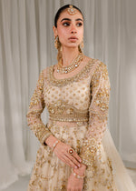 Indian Ivory Embroidered Net & Jamawar Pishwas Lehnga (3-Piece) - Image 3