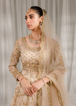 Indian Ivory Embroidered Net & Jamawar Pishwas Lehnga (3-Piece) - Image 5