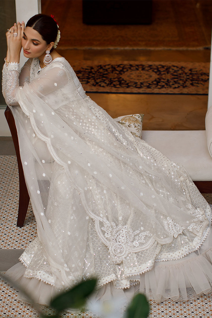 Ivory Zardozi Khaadi Net Pishwas Dress (3-Piece) - Image 3