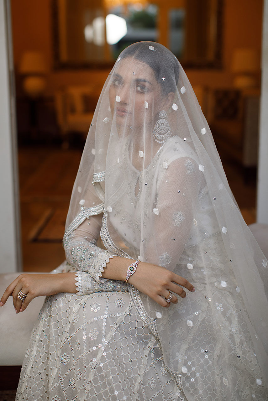 Ivory Zardozi Khaadi Net Pishwas Dress (3-Piece) - Image 6