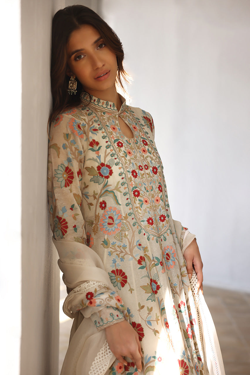 Pakistani Alabaster Aari Embroidered Khaddi Corduroy Pishwas (3-Piece) - Image 10