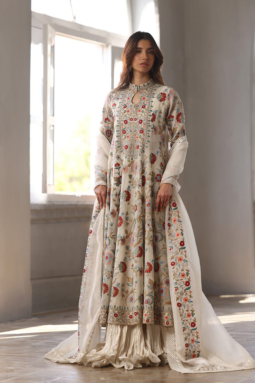 Pakistani Alabaster Aari Embroidered Khaddi Corduroy Pishwas (3-Piece) - Image 2