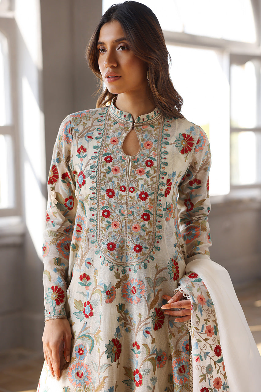 Pakistani Alabaster Aari Embroidered Khaddi Corduroy Pishwas (3-Piece) - Image 7