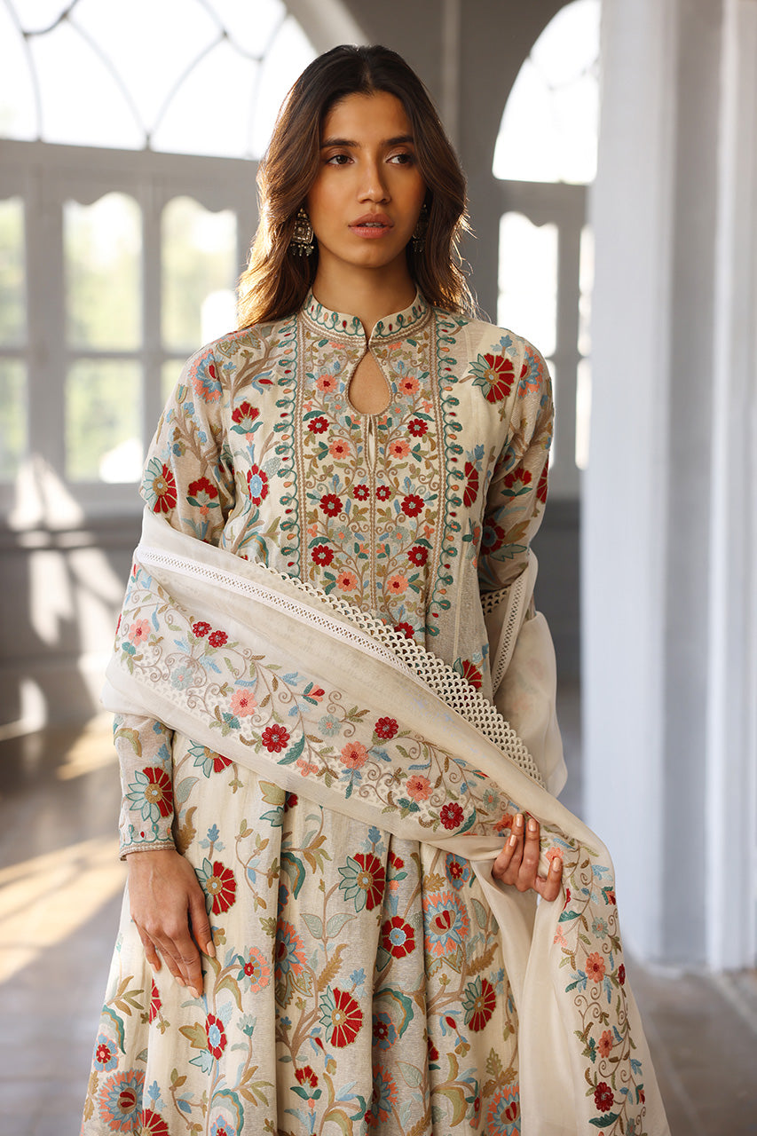 Pakistani Alabaster Aari Embroidered Khaddi Corduroy Pishwas (3-Piece) - Image 9