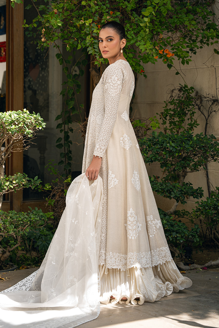 Pakistani Ivory Aari Embroidered Khaddi Corduroy Pishwas (3-Piece) - Image 6