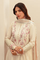 Off-White Embroidered Korean Raw Silk Pishwas (3-Piece) - Image 10