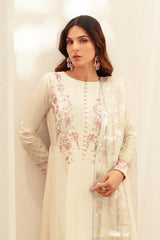 Off-White Embroidered Korean Raw Silk Pishwas (3-Piece) - Image 11