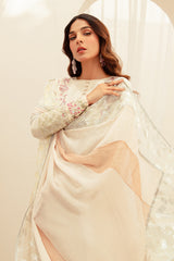 Off-White Embroidered Korean Raw Silk Pishwas (3-Piece) - Image 4