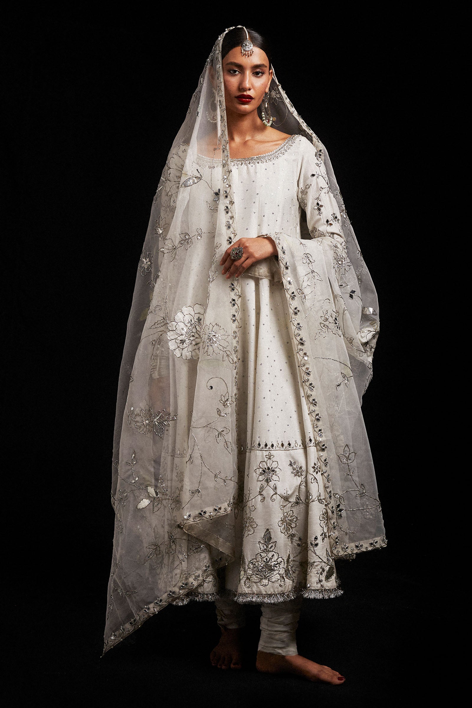 Ivory Zardozi Korean Silk Peshwas (3-Piece) - Image 1