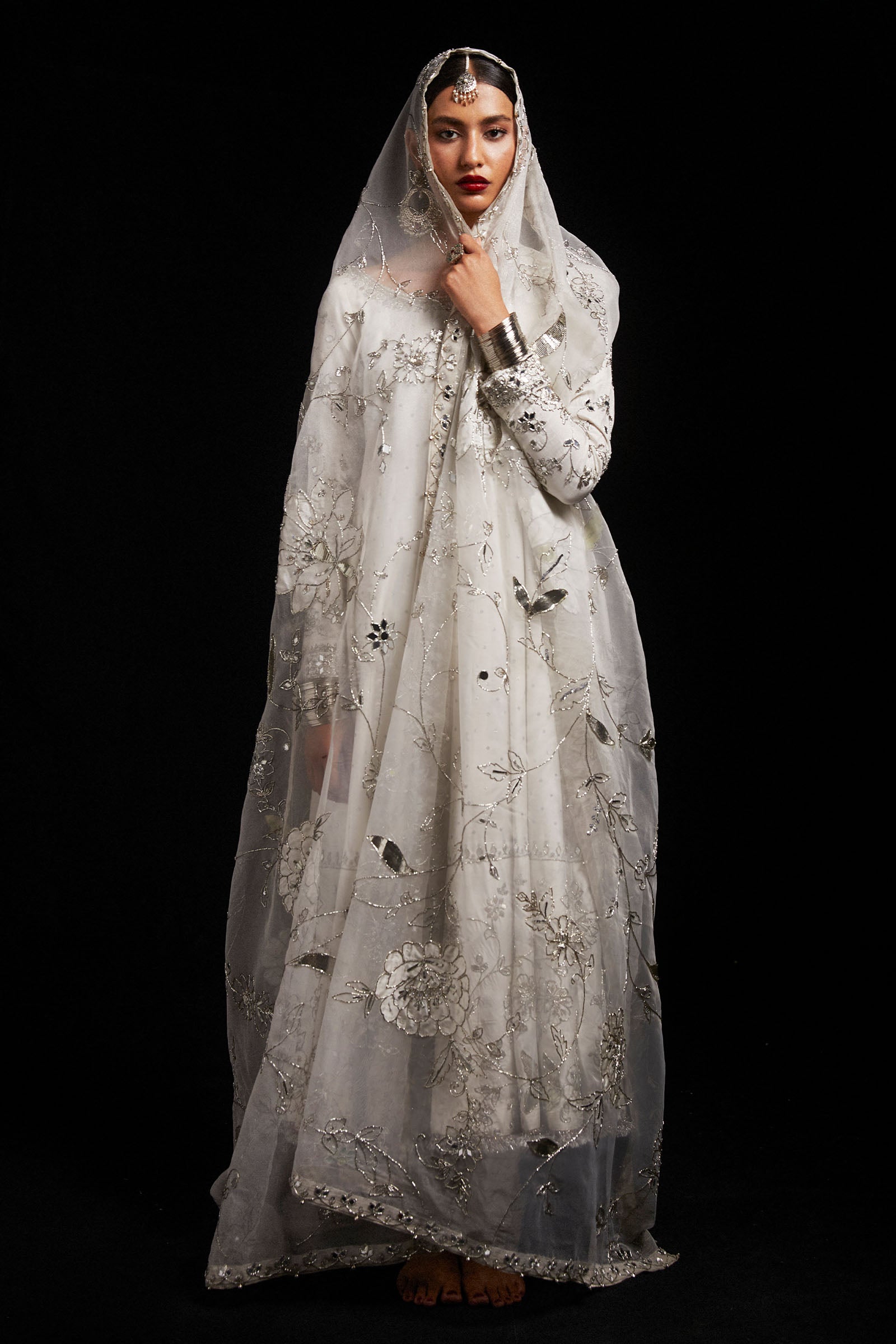 Ivory Zardozi Korean Silk Peshwas (3-Piece) - Image 2