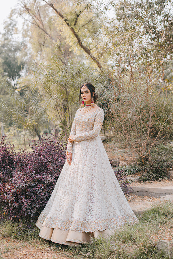 Ivory Embroidered Lace Pishwas Dress (3-Piece) - Image 11