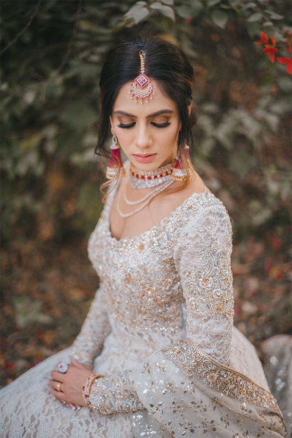 Ivory Embroidered Lace Pishwas Dress (3-Piece) - Image 8