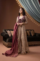 Pakistani Ivory Lurex Pishwas with Mauve Velvet Koti (3-Piece) - Image 4
