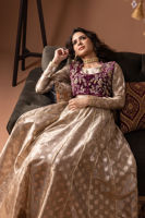 Pakistani Ivory Lurex Pishwas with Mauve Velvet Koti (3-Piece) - Image 5