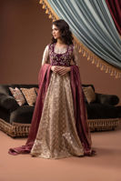 Pakistani Ivory Lurex Pishwas with Mauve Velvet Koti (3-Piece) - Image 6