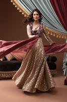 Pakistani Ivory Lurex Pishwas with Mauve Velvet Koti (3-Piece) - Image 8