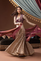 Pakistani Ivory Lurex Pishwas with Mauve Velvet Koti (3-Piece) - Image 9