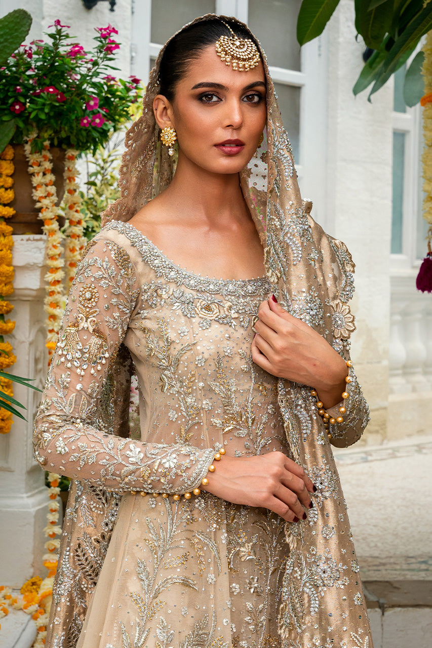 Pakistani Bone Zardozi Net & Brocade Bridal Pishwas (3-Piece) - Image 3