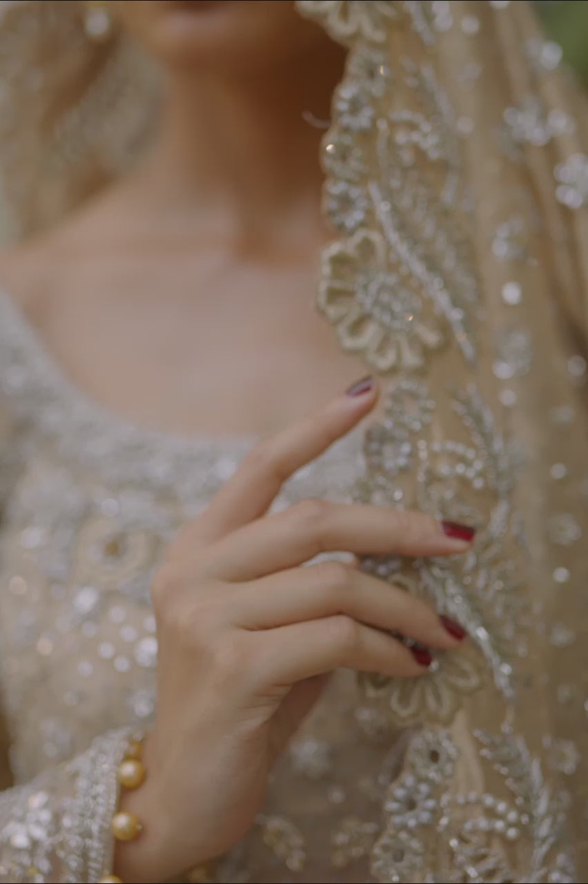 Pakistani Bone Zardozi Net & Brocade Bridal Pishwas (3-Piece) - Image 7