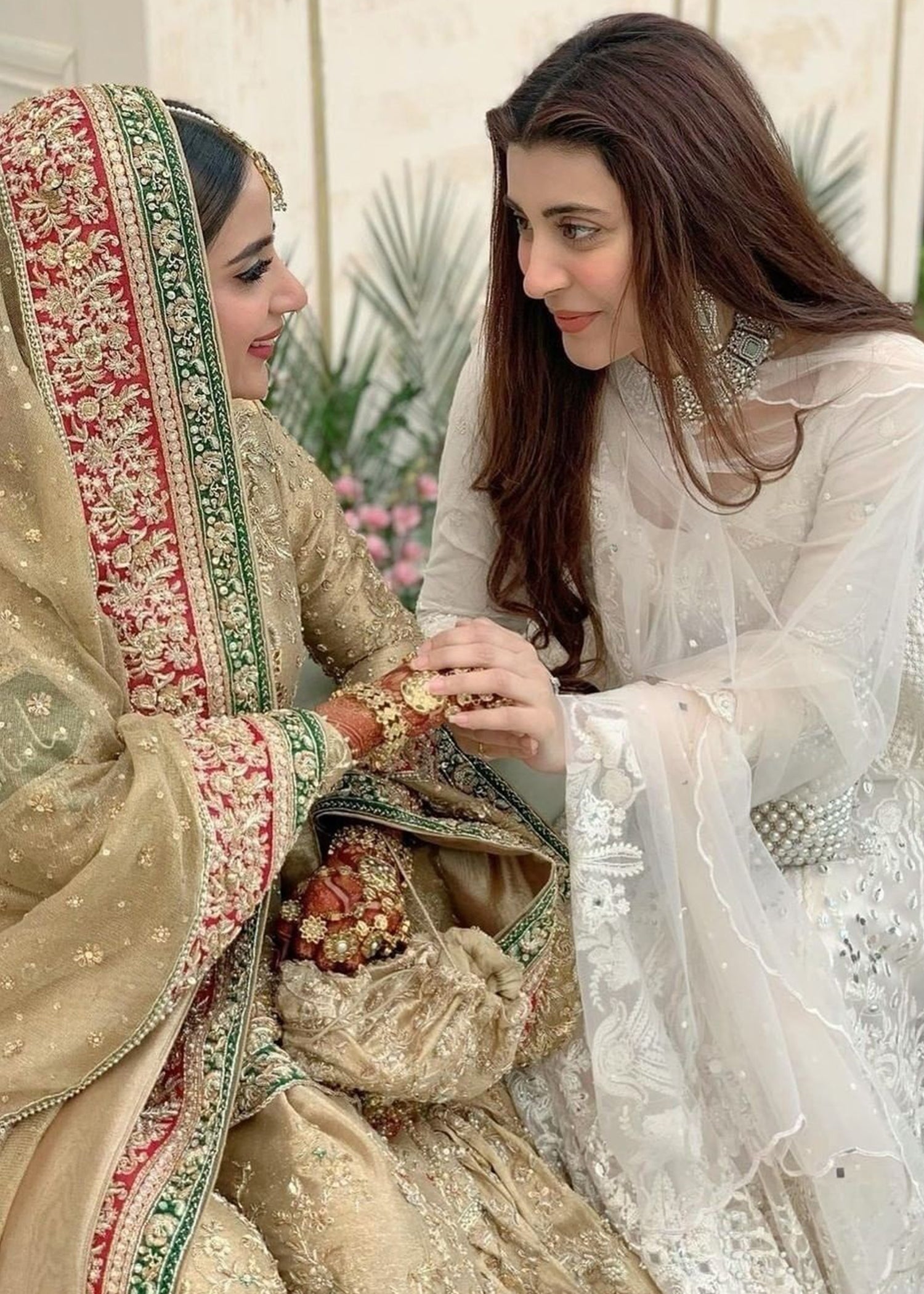 Pakistani Ivory Embroidered Net Pishwas Dress (2-Piece) - Image 5