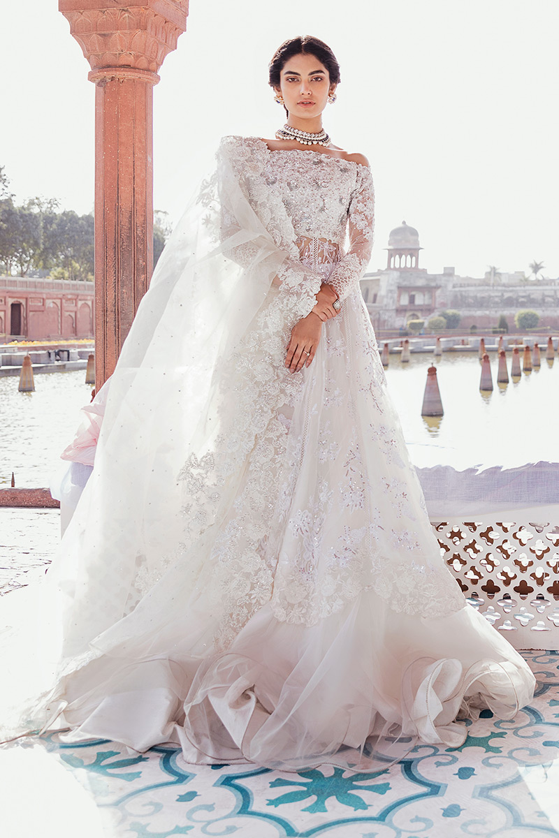 Ivory Embroidered Net Pishwas Dress (2-Piece) - Image 1