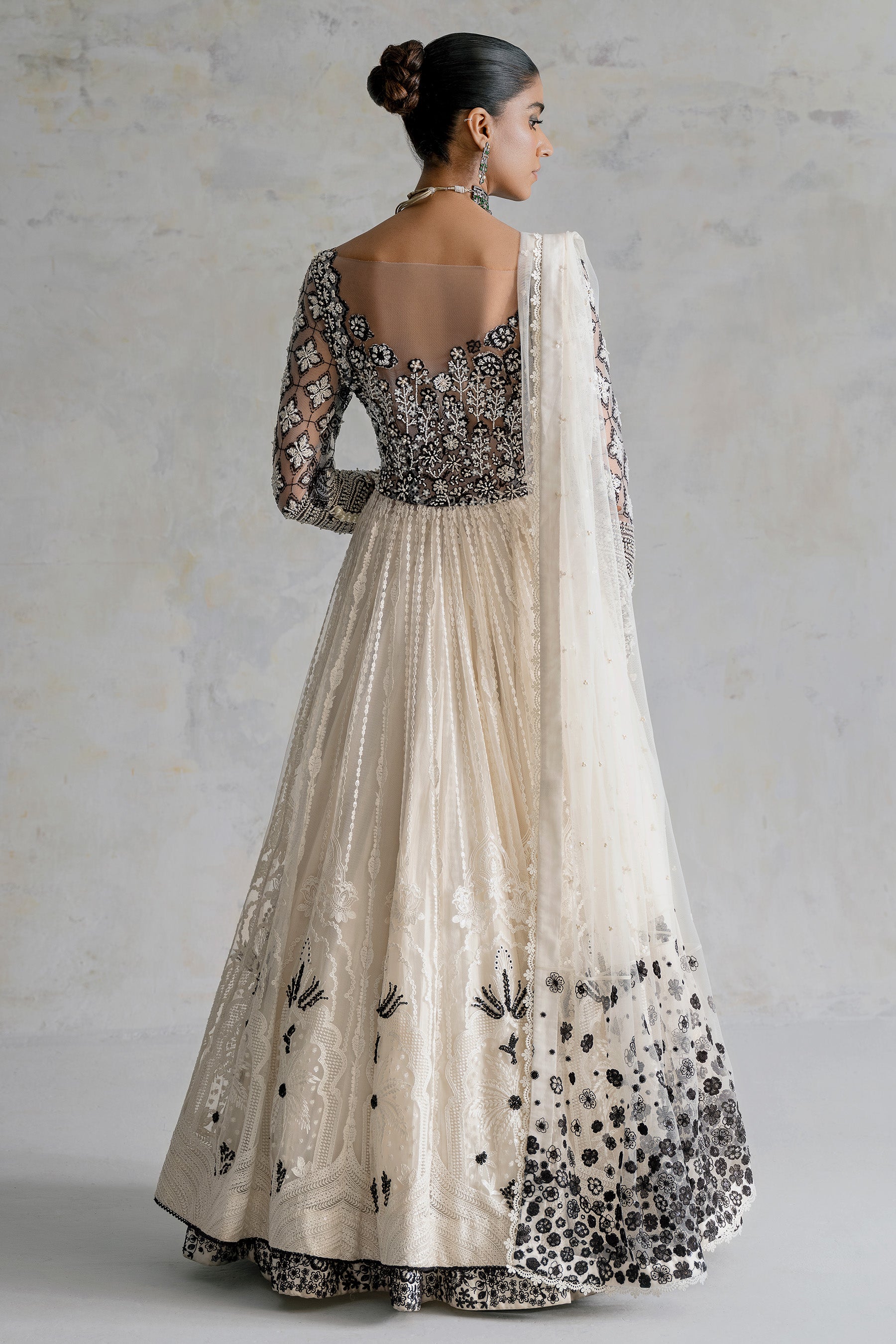 Ivory Embroidered Net Pishwas Dress (3-Piece) - Image 2