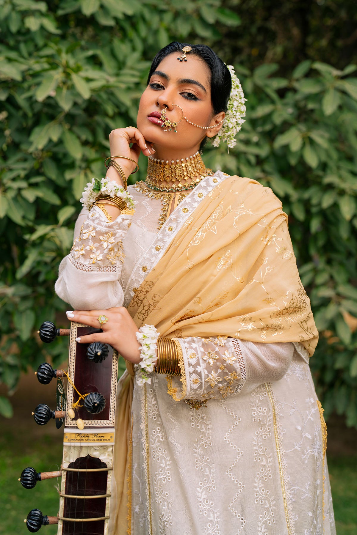 Ivory Embroidered Net Pishwas Dress (2-Piece) - Image 1