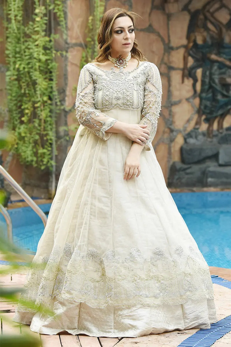 Ivory Embroidered Net Pishwas Dress (3-Piece) - Image 3