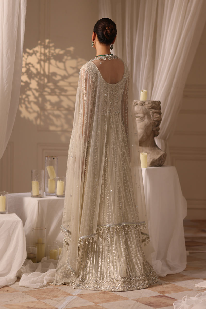 Ivory Embellished Net Pishwas Dress (3-Piece) - Image 3