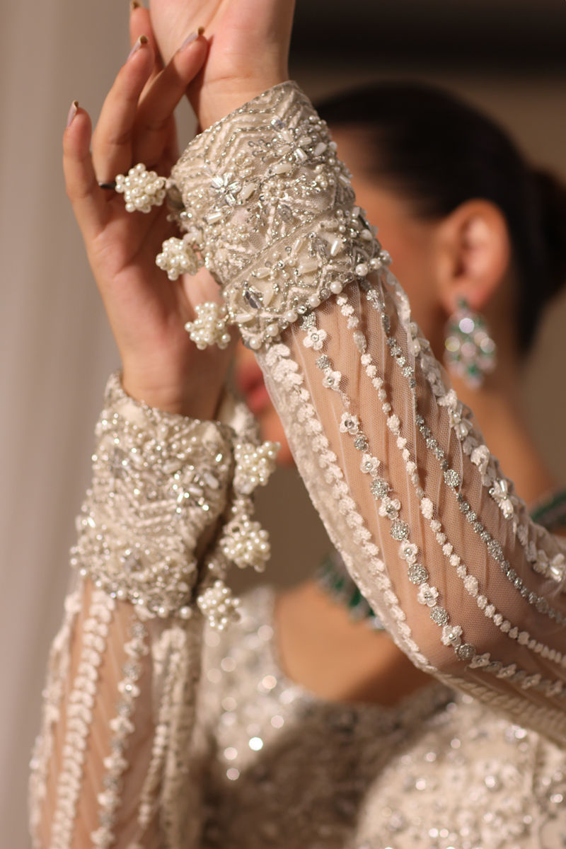 Ivory Embellished Net Pishwas Dress (3-Piece) - Image 8