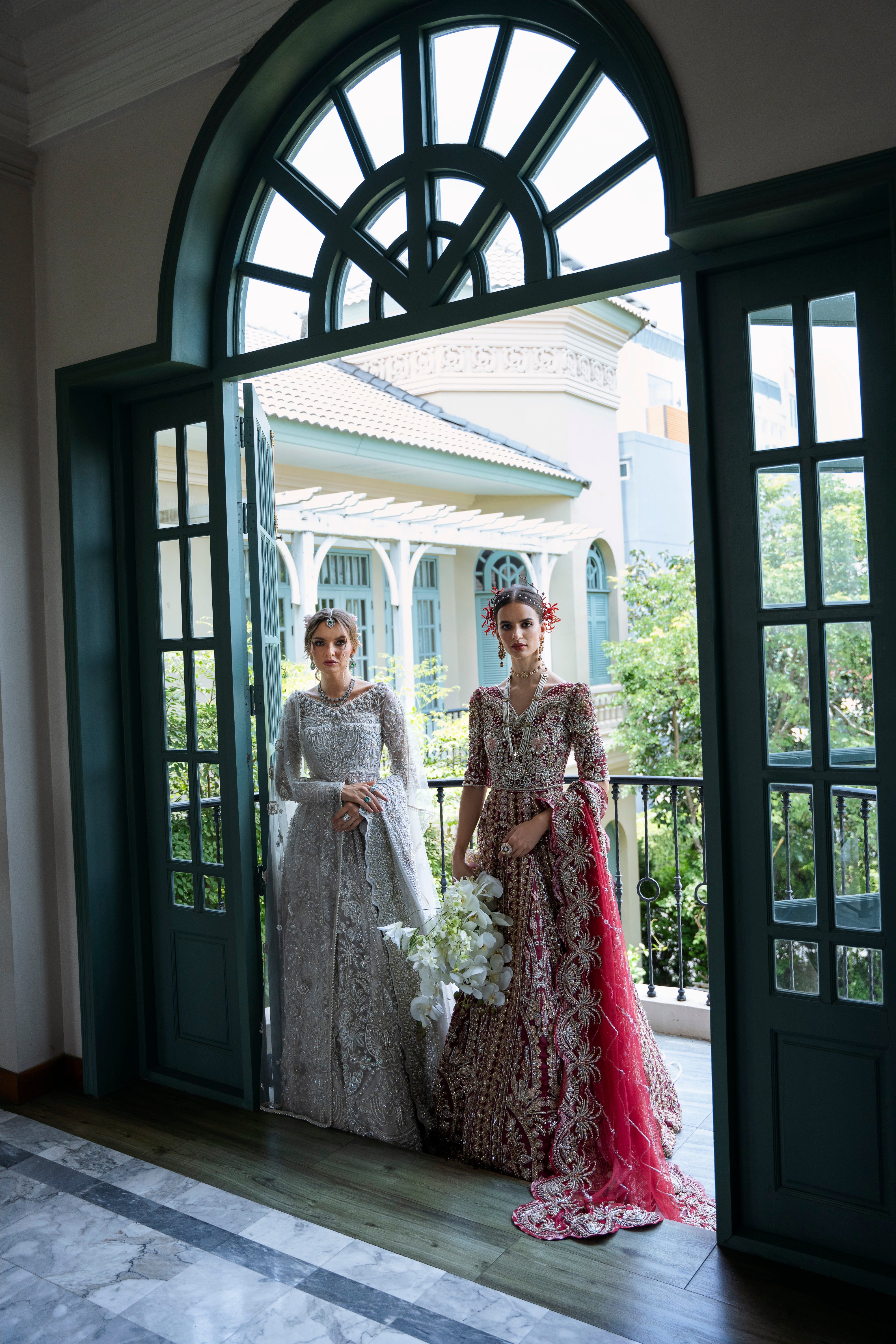 Ivory White Embroidered Net Pishwas Dress (3-Piece) - Image 9