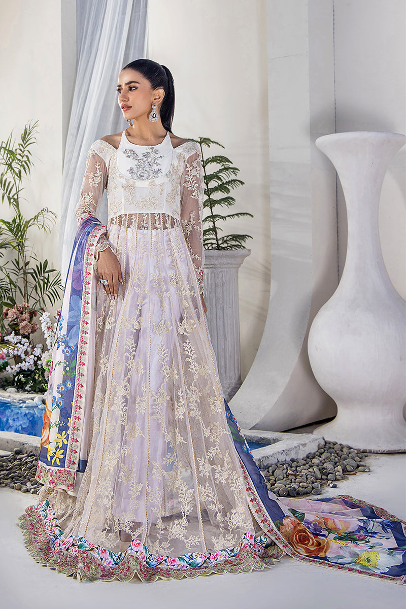 Pakistani Ivory Embroidered Net Pishwas Dress (3-Piece) - Image 13