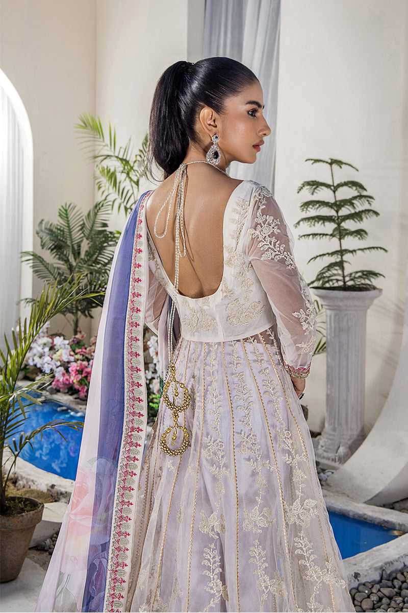 Pakistani Ivory Embroidered Net Pishwas Dress (3-Piece) - Image 2