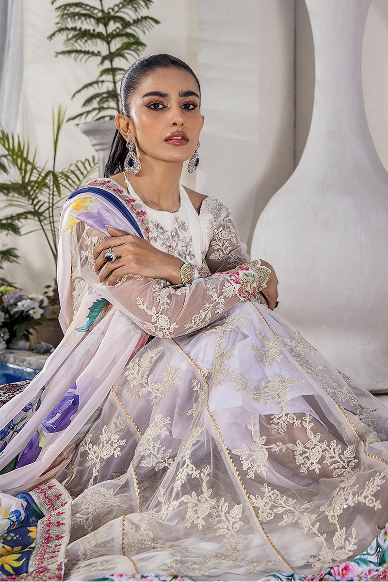 Pakistani Ivory Embroidered Net Pishwas Dress (3-Piece) - Image 6