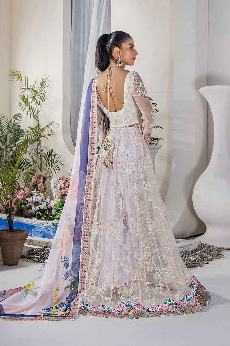 Pakistani Ivory Embroidered Net Pishwas Dress (3-Piece) - Image 8