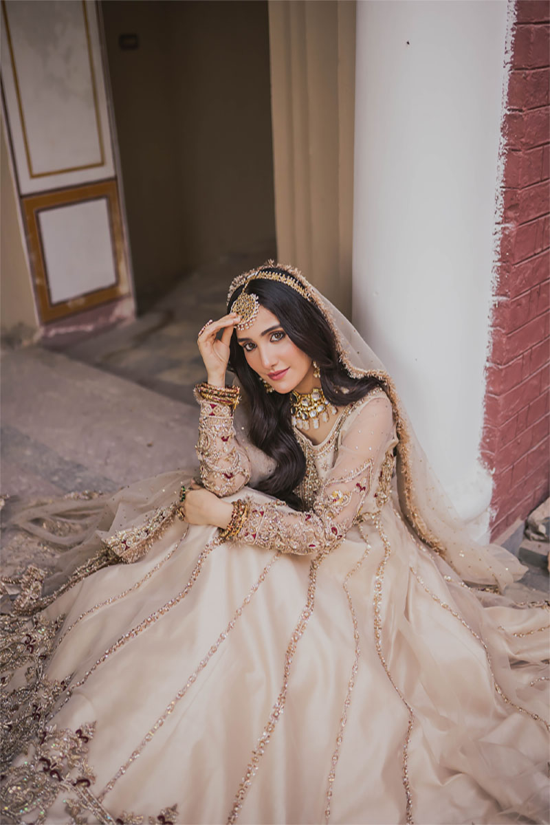 Light Ivory Embellished Net Pishwas Dress (3-Piece) - Image 1