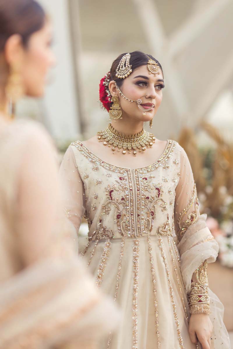 Light Ivory Embellished Net Pishwas Dress (3-Piece) - Image 2