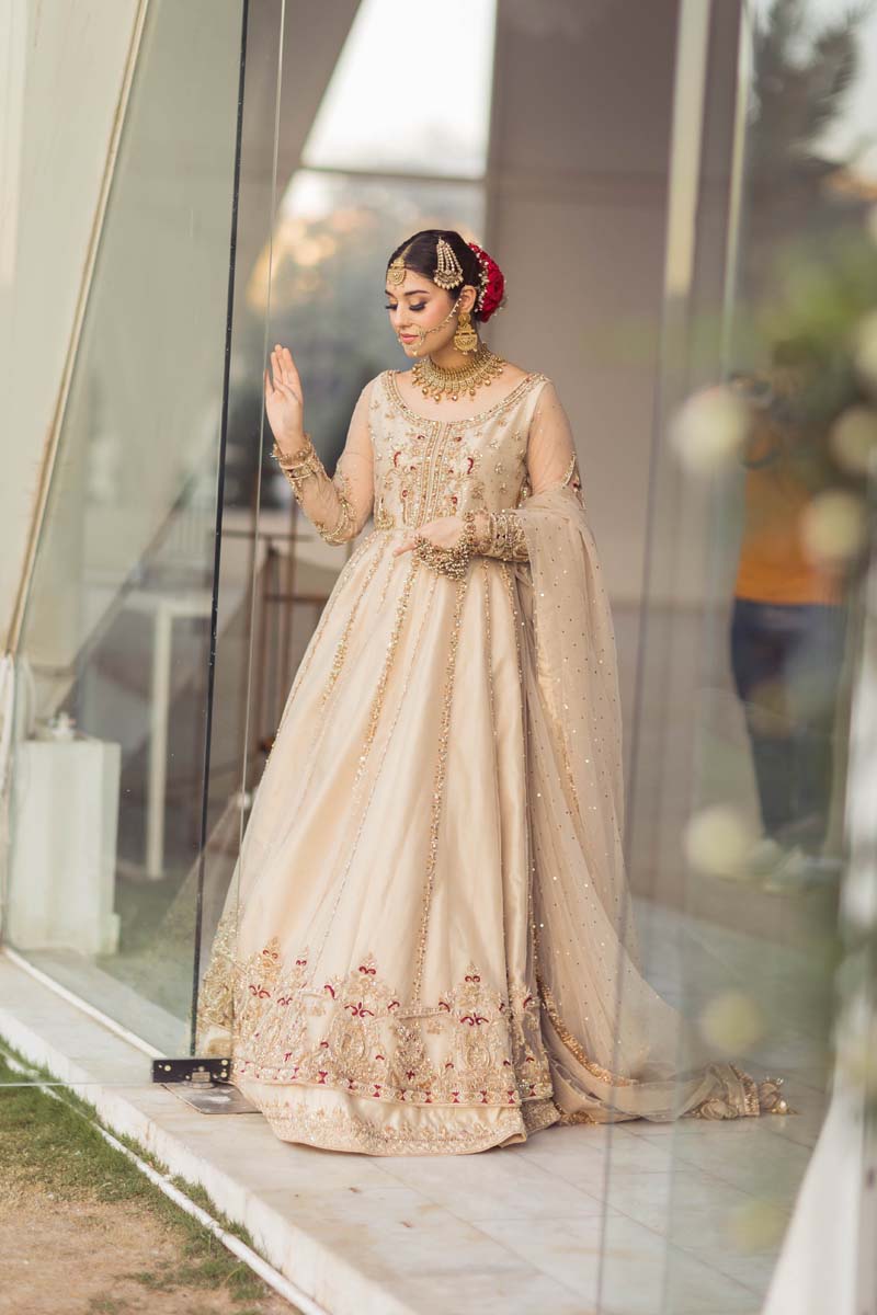 Light Ivory Embellished Net Pishwas Dress (3-Piece) - Image 3