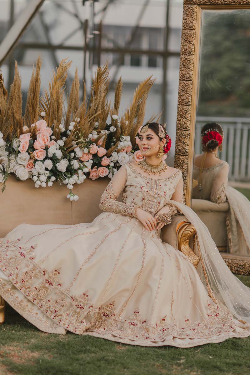 Light Ivory Embellished Net Pishwas Dress (3-Piece) - Image 4