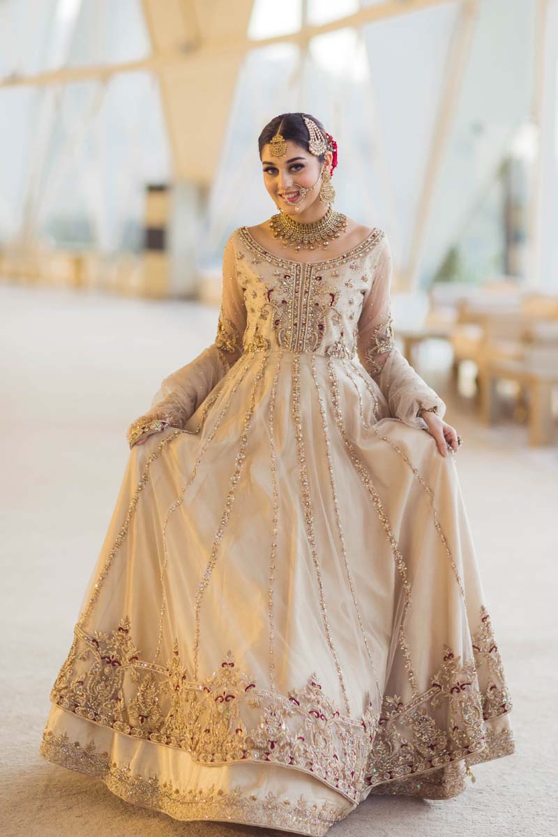 Light Ivory Embellished Net Pishwas Dress (3-Piece) - Image 5