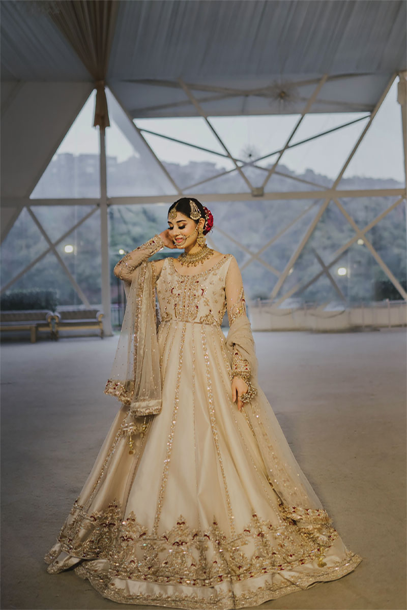 Light Ivory Embellished Net Pishwas Dress (3-Piece) - Image 7