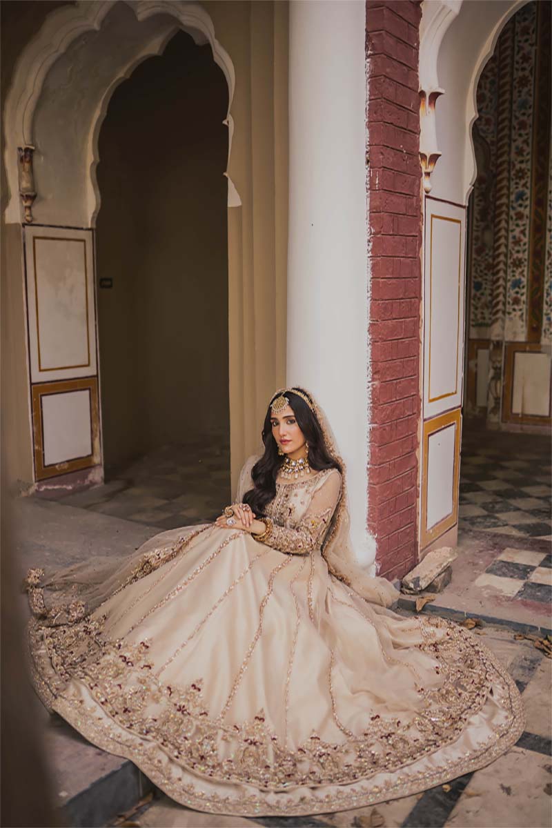 Light Ivory Embellished Net Pishwas Dress (3-Piece) - Image 8