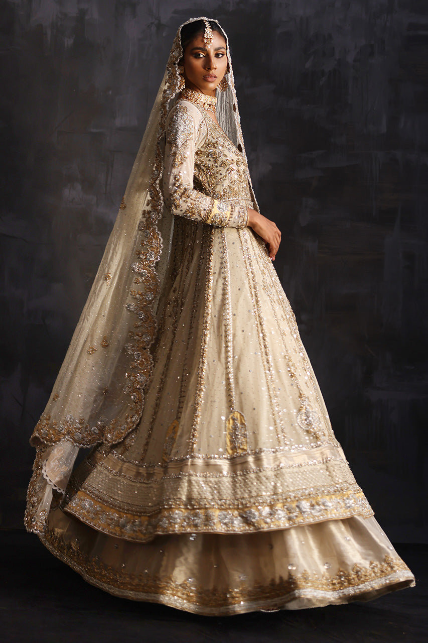 Ivory Zardozi Net & Silk Bridal Pishwas (3-Piece) - Image 3