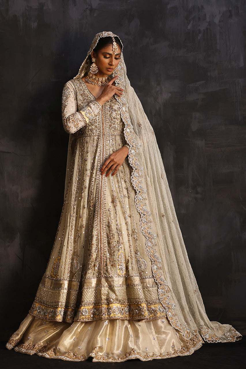 Ivory Zardozi Net & Silk Bridal Pishwas (3-Piece) - Image 6